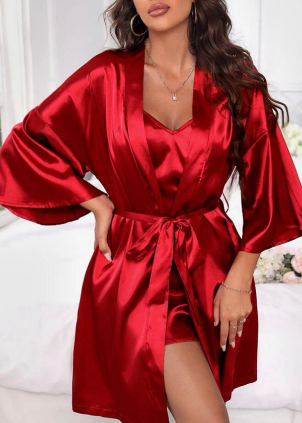 Roses Satin Nightdress & Belted Robe