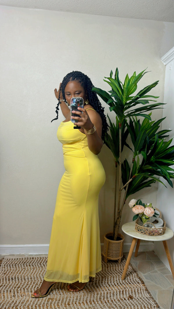 Yellow Lace Up Maxi Dress