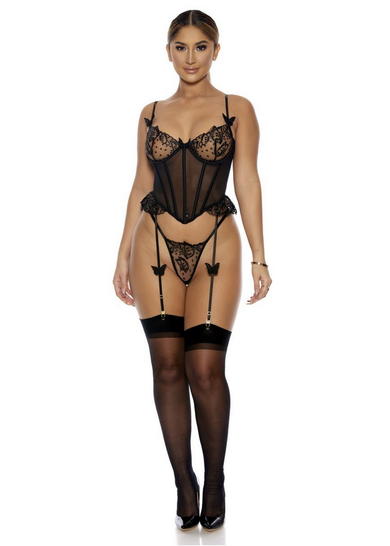 Flutter Through Me Black Lingerie Set