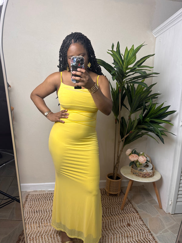 Yellow Lace Up Maxi Dress