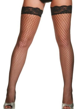 Guided Fence Net Thigh Hi Stockings - Black